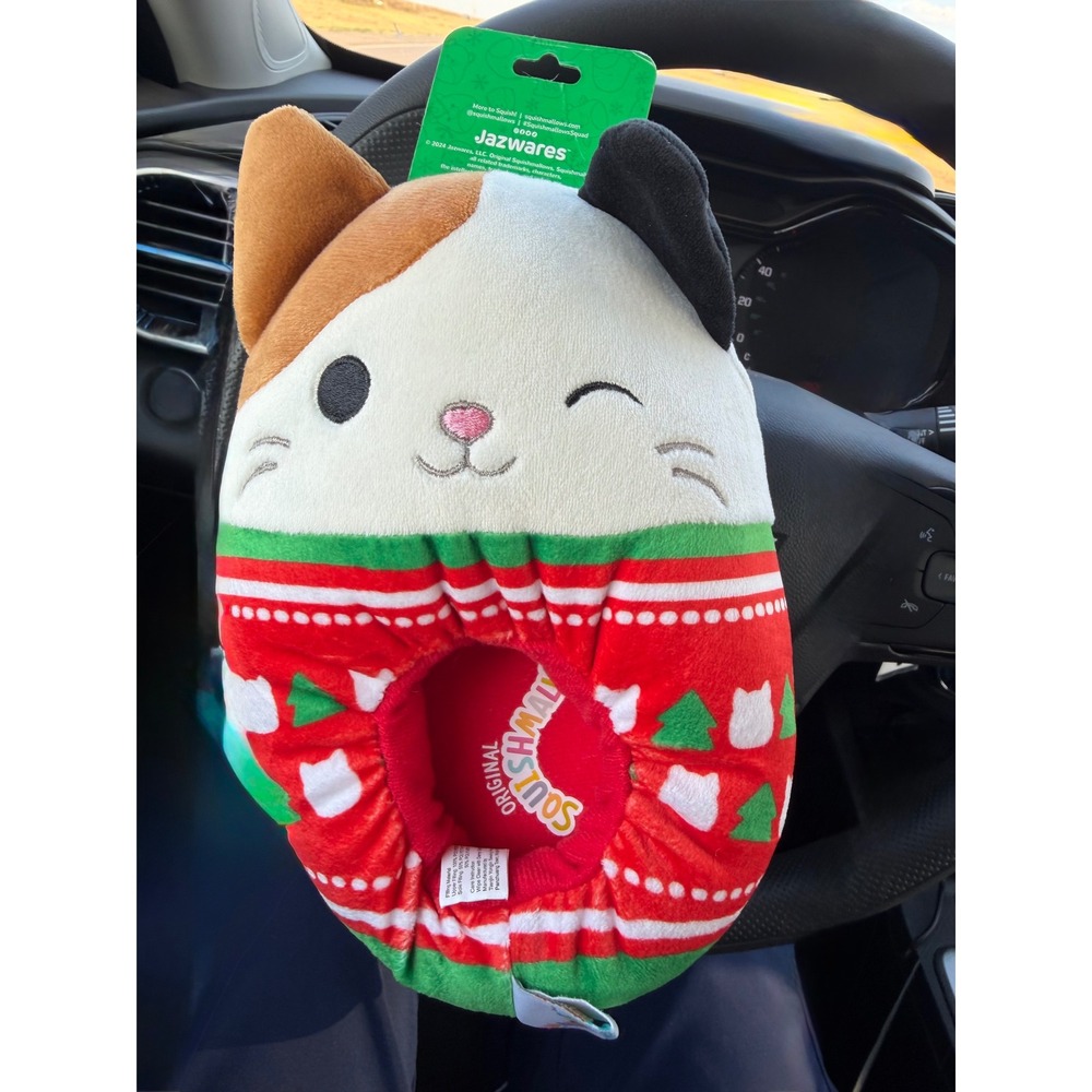 Squishmallows Cam the Cat Christmas Holiday Plush Slippers Kids Size 11-12 NEW